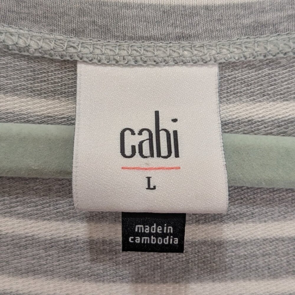 Cabi Stripe Easy Dress Midi Sleeveless Grey White Stripe Large Rouched  5974 - Picture 2 of 11
